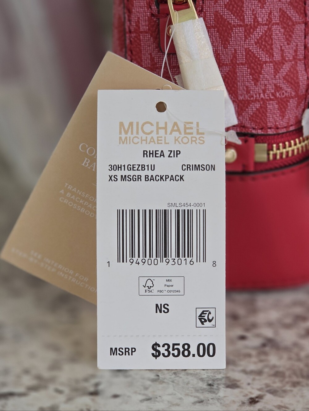 Michael Kors Rhea Extra Small Red Logo Convertible Backpack - Picture 5 of 7